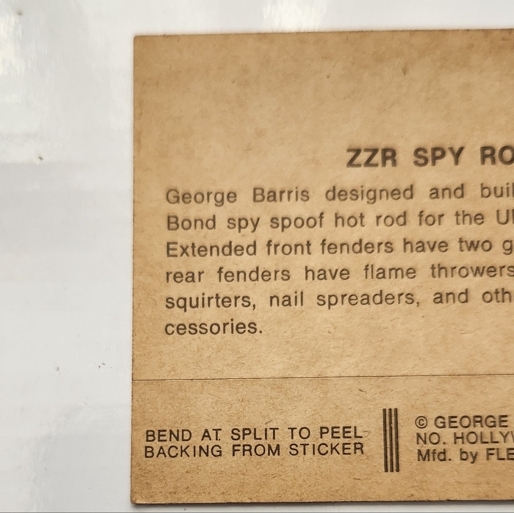 1974/1975 Fleer George Barris Kustom Cars Series 1 ZZR - Spy Rod Sticker Card Vn - Picture 13 of 14